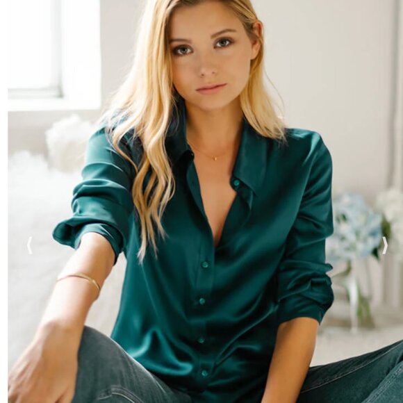 Ravella 100% Silk Blouse, Evergreen - Picture 1 of 7